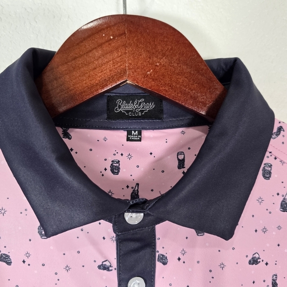 Blade & Grass Club Mens Short Sleeve Medium Golf Performance Polo All Over Print - Picture 5 of 8